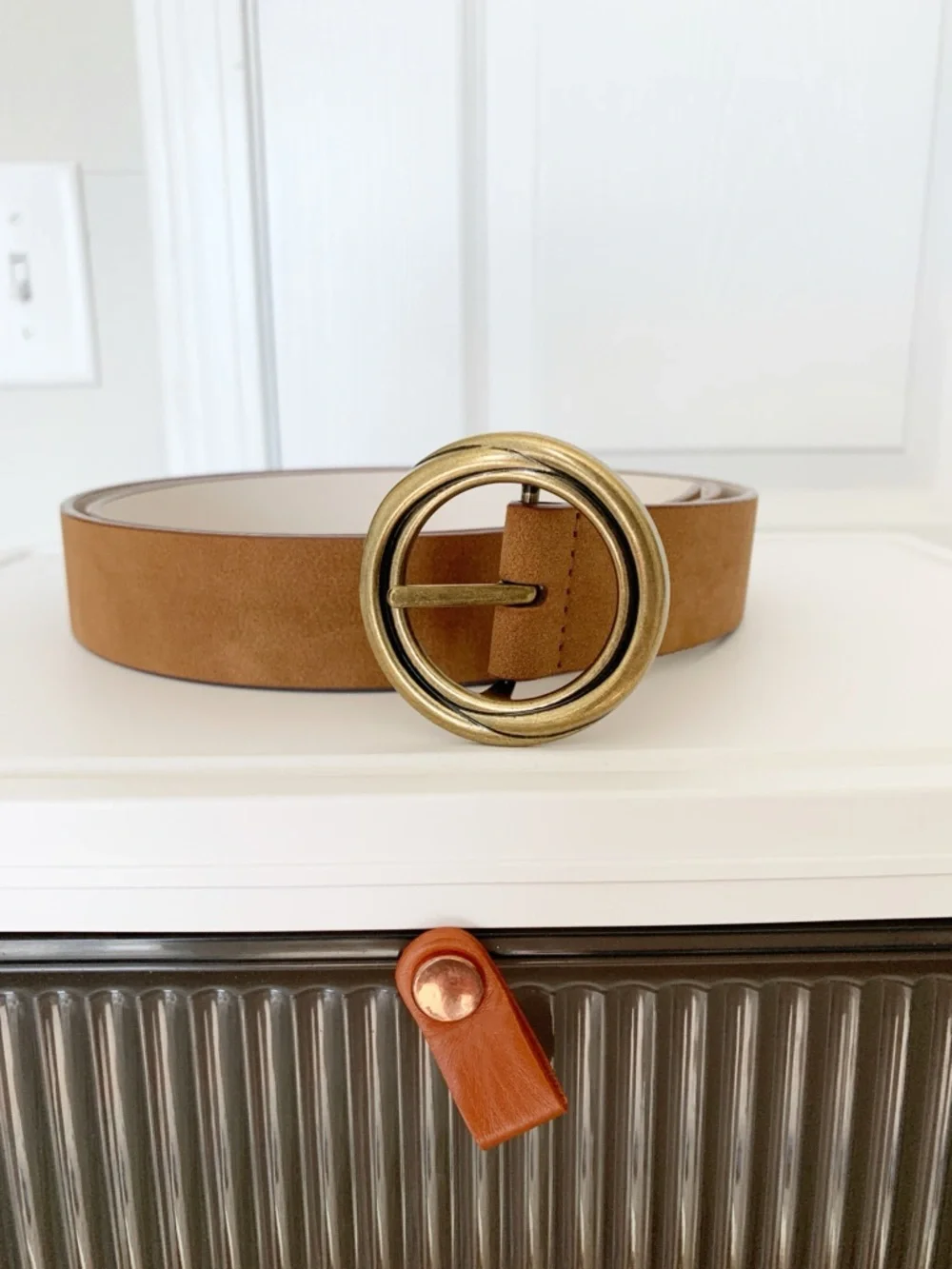 NWOT Universal Thread Suede Belt Brown XXL Gold Round Buckle - Picture 4 of 5